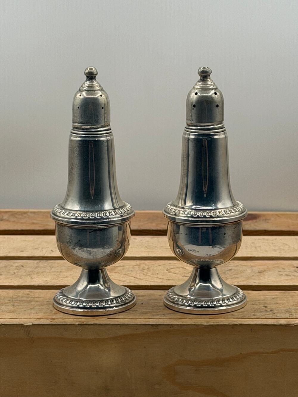 Vintage Sterling Silver Weighted Salt and Pepper Shakers Pair (5.5 Inch)